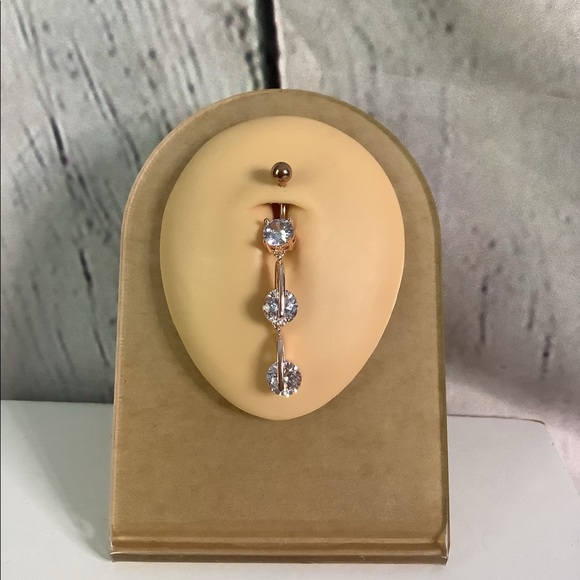 14K Rose Gold Plated Diamond Belly Button - Picture 2 of 4
